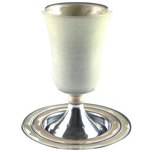 Aluminium Kiddush Cup 16cm with Saucer- Pearl Color