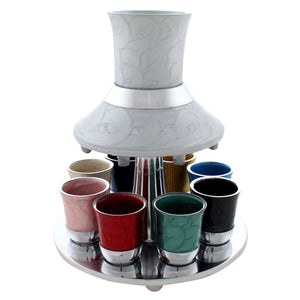 Aluminium Wine Divider with 8 Kiddush Cups 21cm- Multicolored