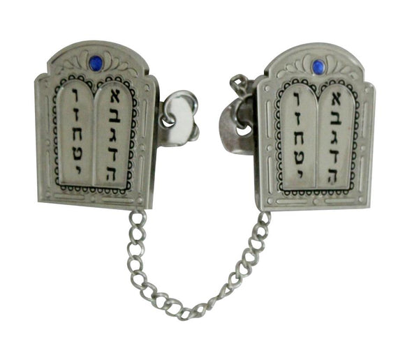 Nickel Tallit Clips 16cm- Ten Commandments with Chain