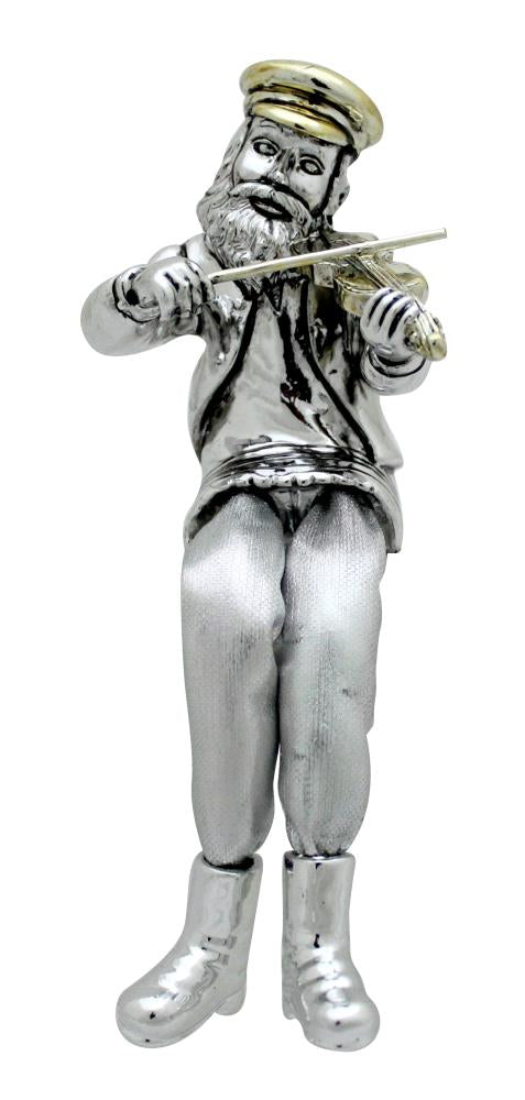 Silvered Polyresin Hassidic Figurine with Cloth Legs 16 cm - Fiddle Player