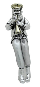 Silvered Polyresin Hassidic Figurine with Cloth Legs 15 cm- Clarinet Player