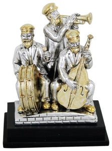 Silvered Polyresin Hassidic Figurines- Three Hassidim On Stage, 10 cm