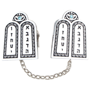 Nickel Tallit Clips "Luchot" 3*3cm with Chain