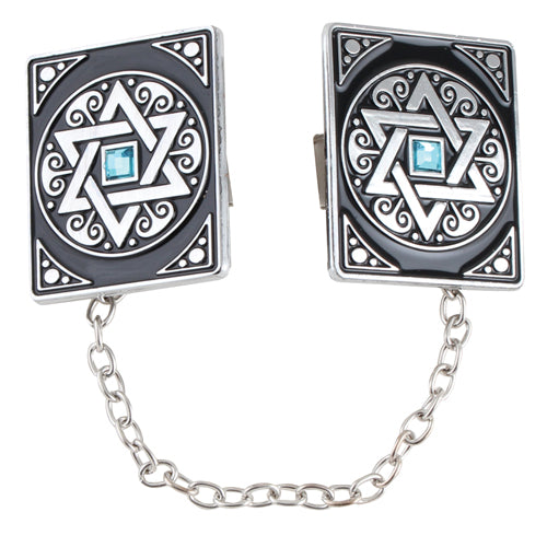 Nickel Tallit Clips Star of David with Chain