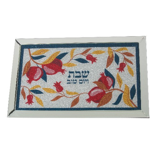 GLASS COLORFUL CHALLAH TRAY 45*29 CM- POMEGRANATE