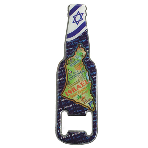METAL WITH EPOXY MAGNET WINE BUTTLE OPENNER 13 CM, ISRAEL MAP