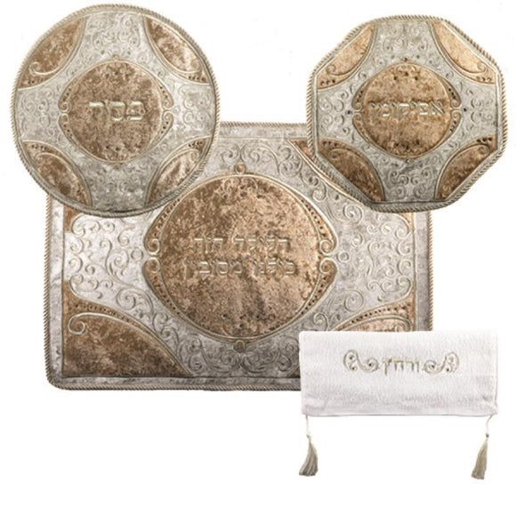 C LUXURY PASSOVER SET WITH STONES: PASSOVER, AFIKOMAN AND PILLOW COVERS WITH TOWEL