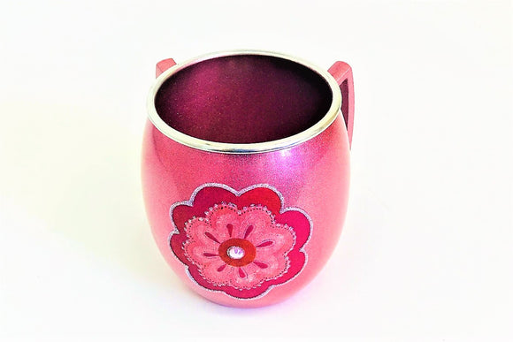 Small Metal Painted Washing Cup - Pink Flower