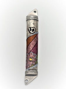 Round Pewter Mezuzah 8 cm - Pink