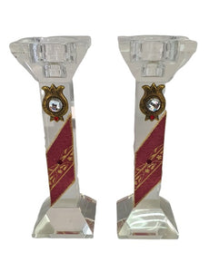 Crystal Candlesticks Set Rectangle - Red with Pomegranates