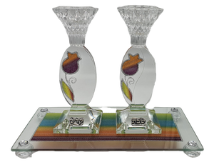 Oval Candlesticks Set with Matchbox Holder & Tray - Orange