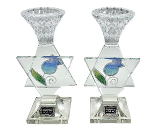 Crystal Star of David Candlesticks - Blue Pomegranate 16 cm