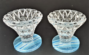 Mini 5.5 cm Crystal Candlesticks - Blue