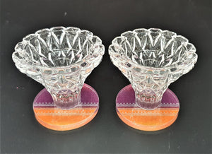 Mini 5.5 cm Crystal Candlesticks - Orange & Purple