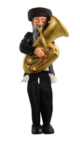 Polyresin Hassidic Figurine with Cloth Legs 16 cm- Tuba Player