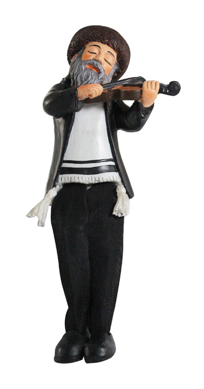 Black Polyresin Hassidic Figurine with Cloth Legs 17 cm- Violin Player