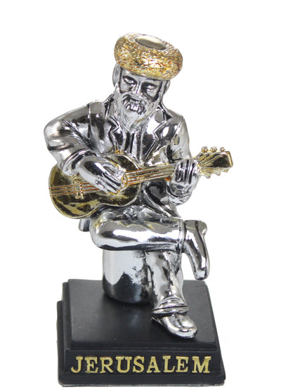 Polyresin Silvered Figurine 8cm- Guitar Player