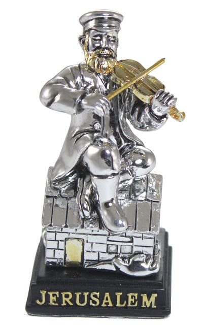 Silvered Polyresin Hassidic Figurine 8 cm- Fiddler On The Roof