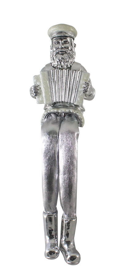 Polyresin Silvered Figurine with Cloth Legs 19 cm- Accordion Player
