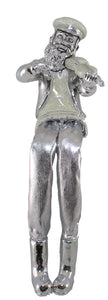 Silvered Polyresin & Beige Enamel Figurine with Cloth Legs 19 cm - Fiddle Player