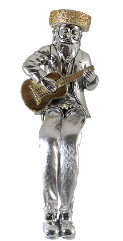 Polyresin Silvered Hassidic Figurine with Cloth Legs 18 cm- Guitar Player