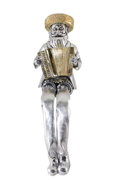Silvered Polyresin Hassidic Figurine with Cloth Legs 19 cm- Accordion Player