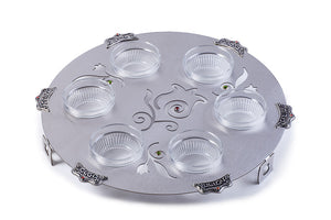 Pewter Cutout Seder Plate With Glass Bowls 28 cm - Tulip