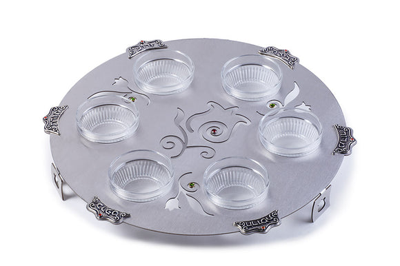 Pewter Cutout Seder Plate With Glass Bowls 28 cm - Tulip