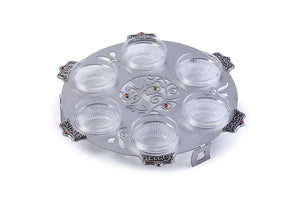 Pewter Cutout Seder Plate With Glass Bowls 28 cm - Tree Design