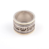 Swarovsky Crystal and "Hear, O Israel: the Lord our God, the Lord is One" Prayer Gold & Silver Ring
