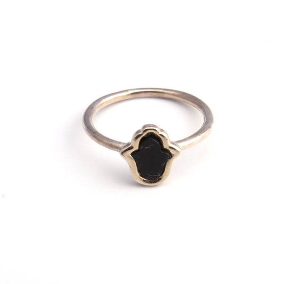 Hamsa with Onyx Gold & Silver Ring