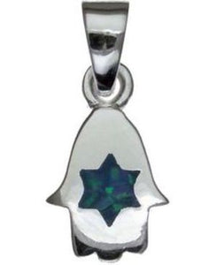 Opal Hamsa with Star of David Sterling Silver Pendant