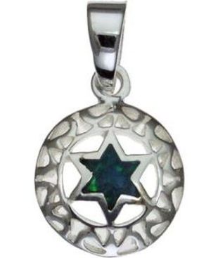 Opal Star of david  Sterling Silver Pendant