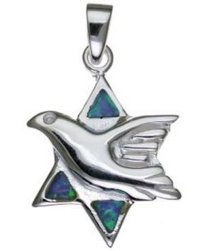 Star of David Dove with Opal Sterling Silver Pendant