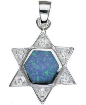 Opal Star of David  Sterling Silver Pendant
