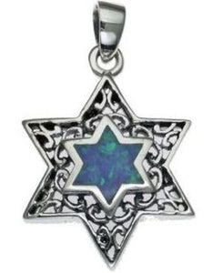 Opal Star of David Sterling Silver Pendant