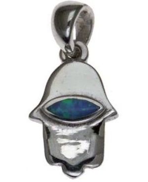Hamsa with Opal Eye Sterling Silver Pendant