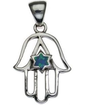Hamsa with Opal Star of David Sterling Silver Pendant