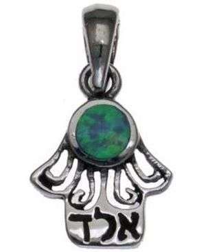 Hamsa Kabbalah with Opal for protection Sterling Silver Pendant