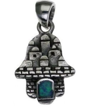 Hamsa with Kotel Background  Sterling Silver Pendant