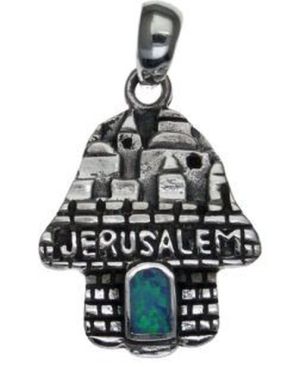 Hamsa with Kotel Background Sterling Silver Pendant
