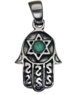 Hamsa with Opal Star of David Sterling Silver Pendant