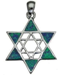 Opal Star of David Sterling Silver Pendant