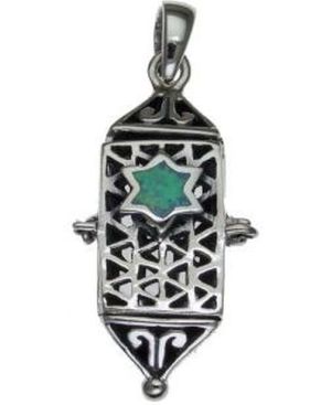 Mezuzah with Opal Star Sterling Silver Pendant