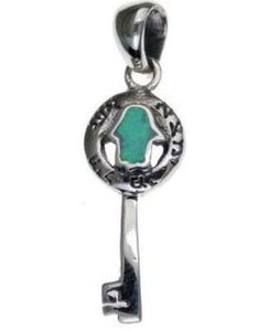 Key for Success with Opal Hamsa Sterling Silver Pendant