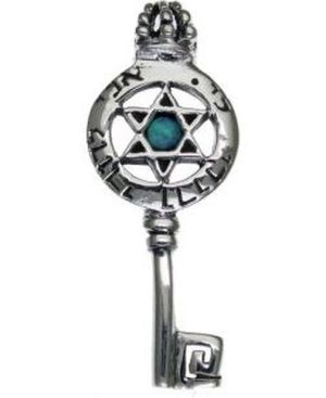 Key for Success with Opal Star and Kabbalah Blessing Sterling Silver Pendant