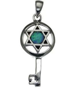 Key for Success with Opal Star  Sterling Silver Pendant