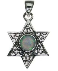 Star of David with Opal Sterling Silver Pendant