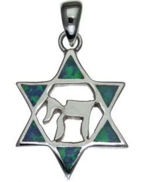 Opal Star of David with Chai Sterling Silver Pendant
