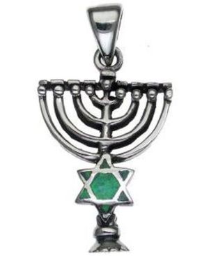 Menorah with Opal Star of David Sterling Silver Pendant